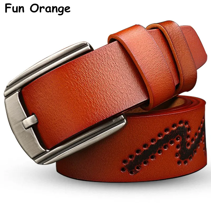 Fun Orange Men's Genuine Leather Belt 2017 New Luxury Vintage Men Belts