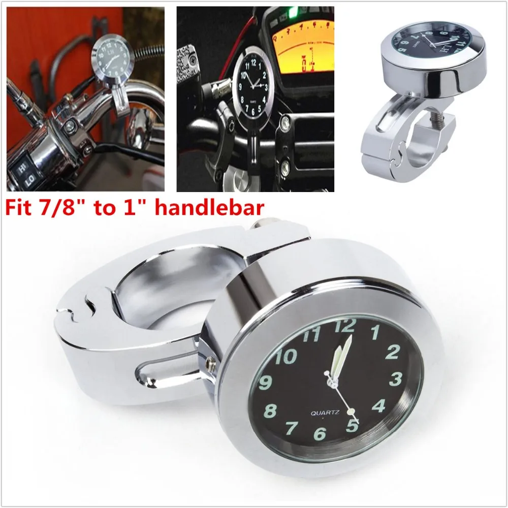 CITALL 7/8" Motorcycle Motorbike Handlebar Thermometer + Clock Black Dial Gauge Waterproof 22 25mm Handlebar For