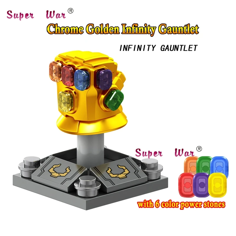 

Single Marvel Avengers 3 Infinity War Thanos Infinity Gauntlet Chrome Golden With 6 Gems building blocks toy for children