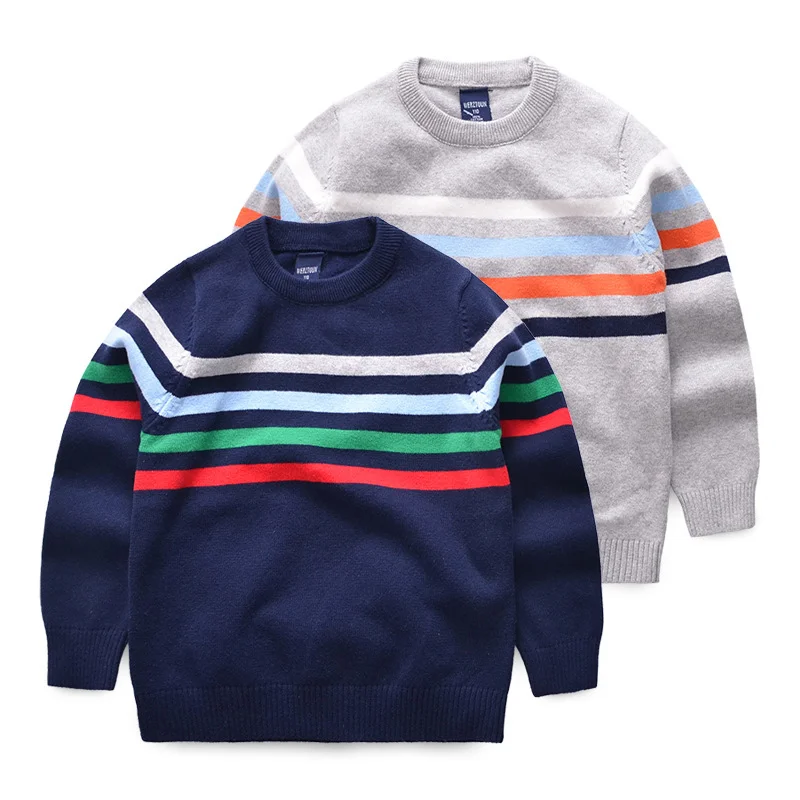 Casual Boys Sweater Crochet Warm Autumn Sweater Striped Kids Pullover Knitted Crew-Neck Children Sweater Coat Boys Clothing (3)