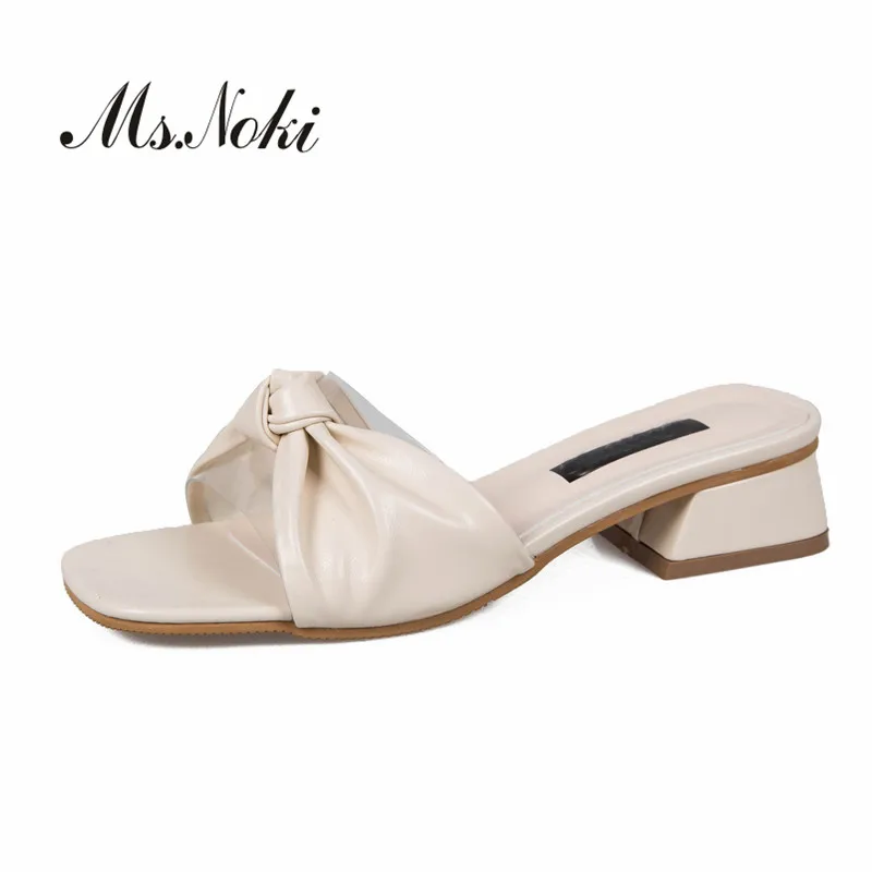 

FASHION butterfly knot solid slippers women hoof heels Platforms retro ladies slides Platforms lager size summer woman slippers