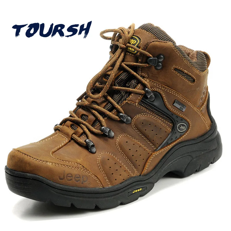 

TOURSH Genuine Leather Hiking Boots Outdoor Sports Hiking Shoes Men Mountain Sneakers Men Trekking Shoes Men Buty Sportowe Khaki