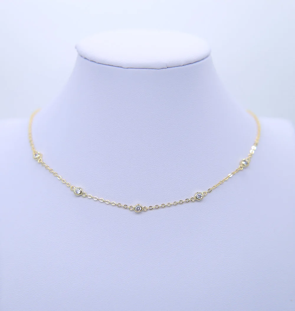 

2017 fashion cheap dainty jewelry gold color 5 pcs cz charm connector 33+7cm cz choker chocker minimal necklace