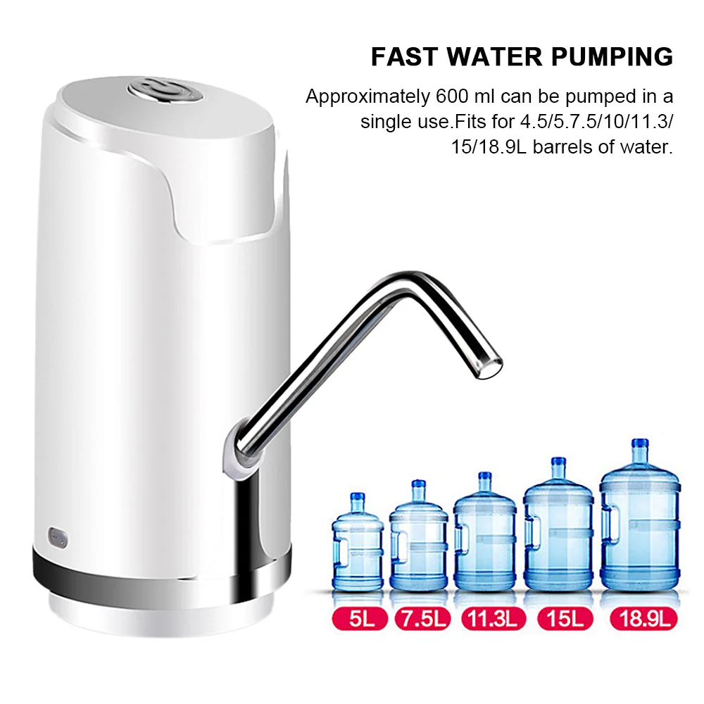 Electric Automatic Water Dispensers Pump Portable USB Rechargeable Gallon Drinking Bottle Switch Water Pump White