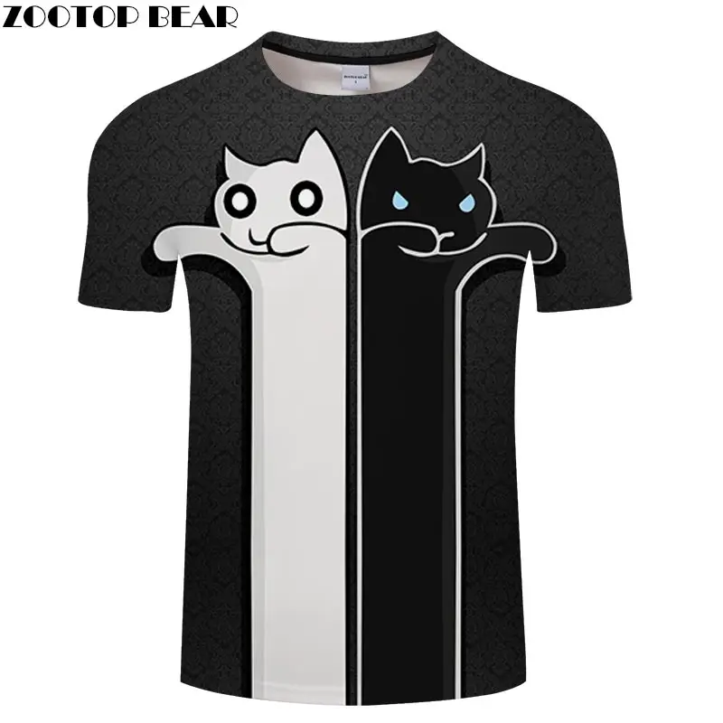 

Black And White Cat 3D Printed Men tshirt Crossfit Shirt Casual Summer Short Sleeve Male tshirt Brand Men Round Neck ZOOTOP BEAR