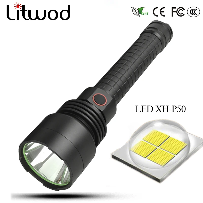 

Litwod Z201512 LED flashlight torch 20000LM Cree-XH P50 Aluminum alloy Tactical defense Lantern For 18650 26650 Battery