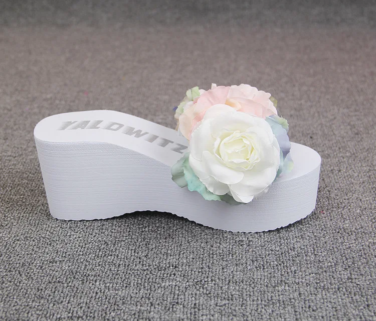 Womens New Handmade Flowers White Flip Flops Wedges Shoes Online Sale Slipper Beach Sandals Cheap56