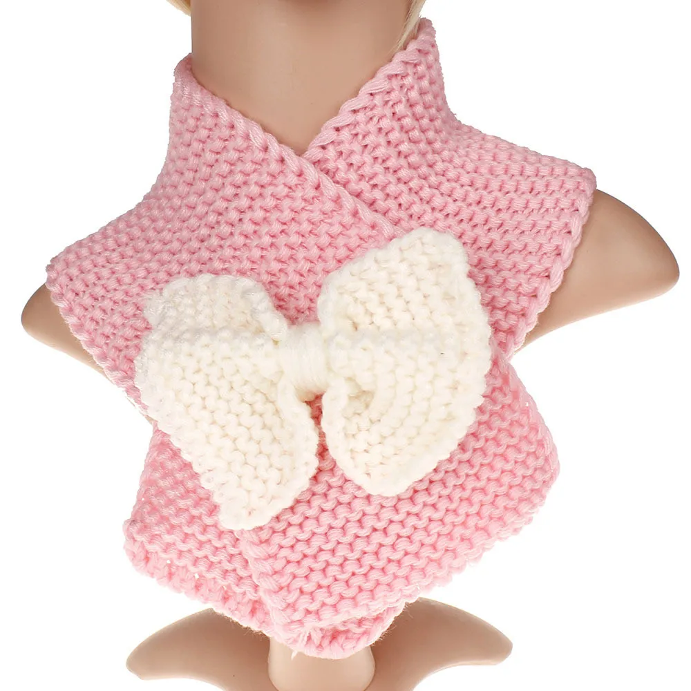 Осенне-зимний шарф для мальчиков и девочек, вязаный шарф с бантом, детский теплый шарф, Детские шарфы