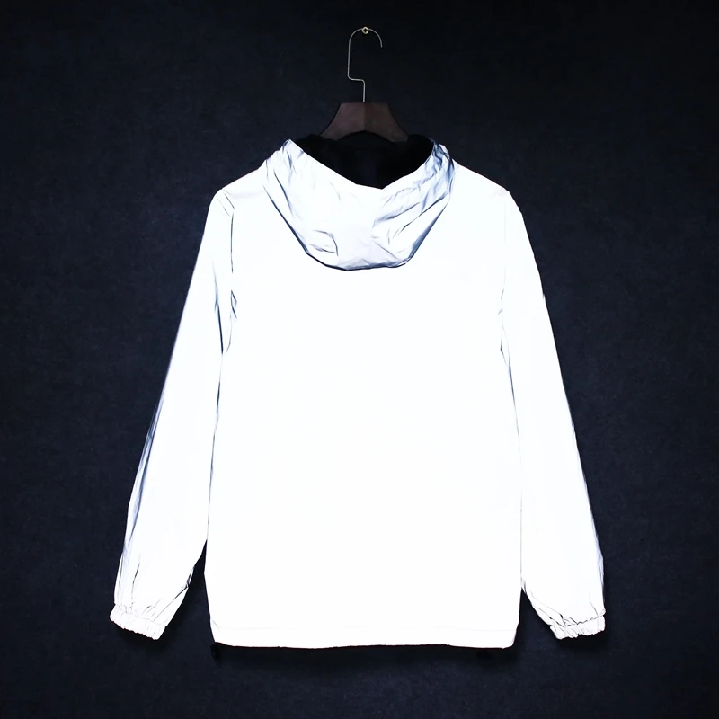 Zogaa Men's 3M Reflective Jacket Cat Hip Hop Funny Pocket Hooded Waterproof Men Women Streetwear Windbreaker Jackets Homme Coats