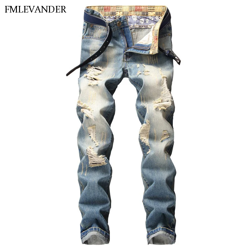 

High Quality Men's Denim Straight Plus Size 38 Vintage Washed Trousers Jeans Men