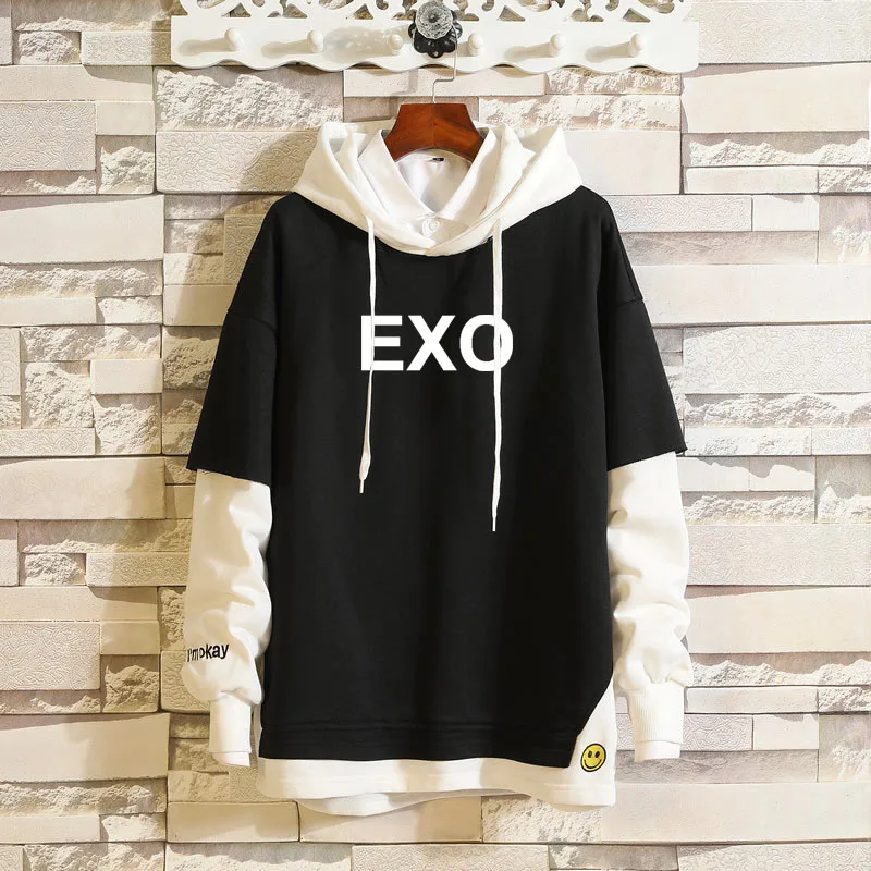 Harajuku модные негабаритные толстовки с капюшоном EXO Kpop Толстовка EXO WE ARE ONE K Pop одежда пуловеры топы хип хоп Уличная 5XL - Цвет: black 1