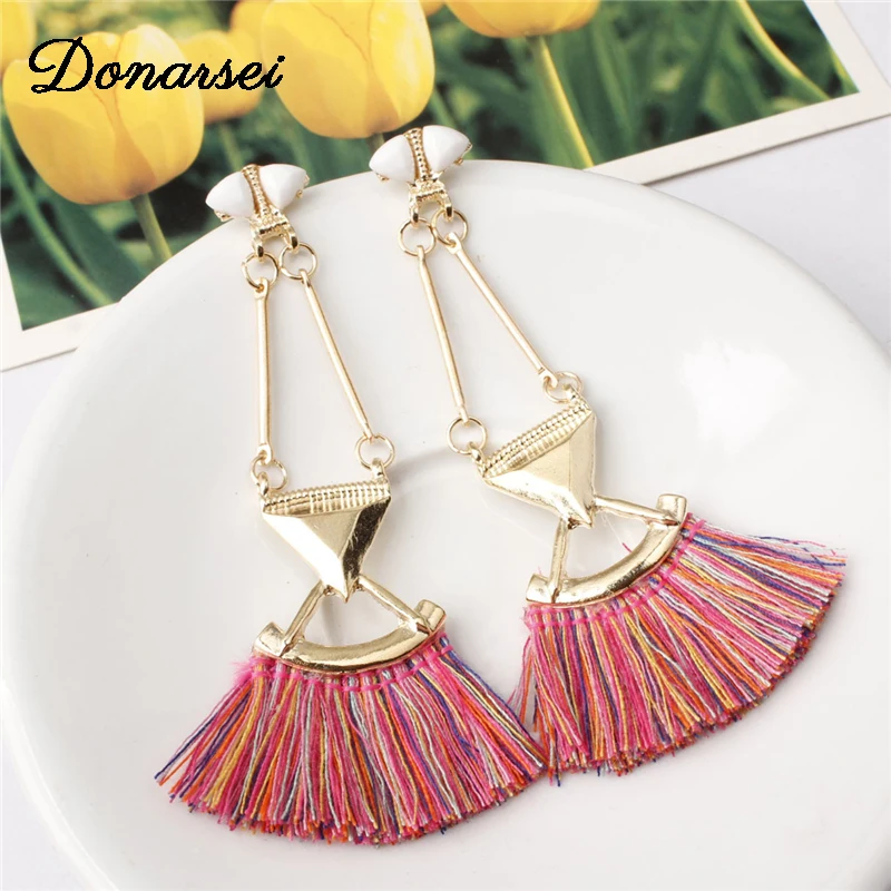 

Donarsei Boho Geometric Long Tassel Drop Earrings For Women Ethnic Stones Fringe Dangle Earrings Party