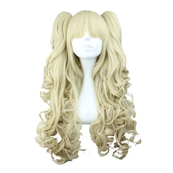 

MCOSER 70cm/60cm Long Synthetic Wavy Beige Color Two ponytails Mixed Color Wig 100% High Temperature Fiber WIG-218A