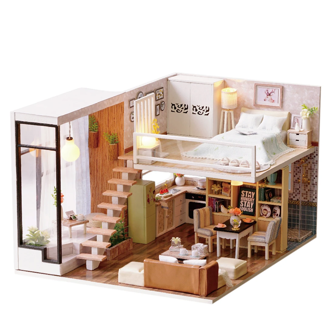

Christmas Children Gift Interesting Dollhouse Waiting for Time 3D Assembly DIY Household Creative House Kit with Dust Cover