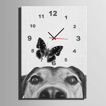 

Free Shipping E-HOME Butterflies And Dogs Clock in Canvas 1pcs wall clock 17121119