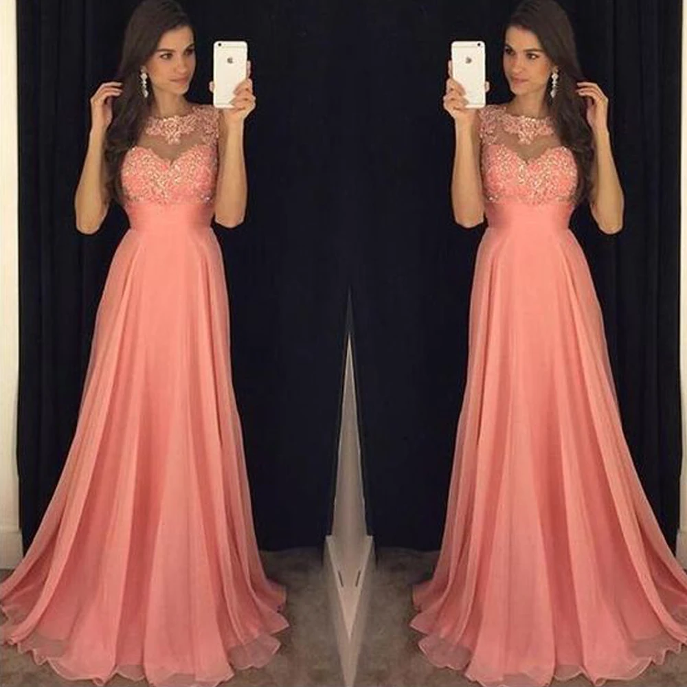 

Abiti da Cerimonia da Sera Evening Dresses 2019 Crew Neckline Beaded Sequins Pearls A Line Chiffon Prom Dresses