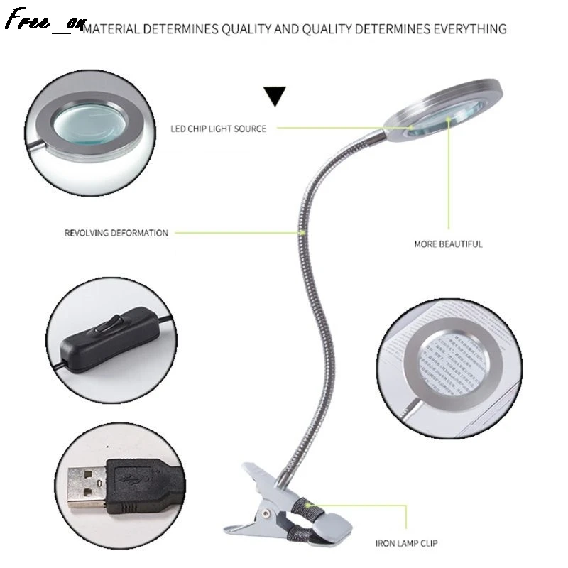 

USB Charging LED Tattoo Lamp Makeup Illuminator Improved Light With Clamp Brightening Magnification For Eyebrow Nail Art Beauty