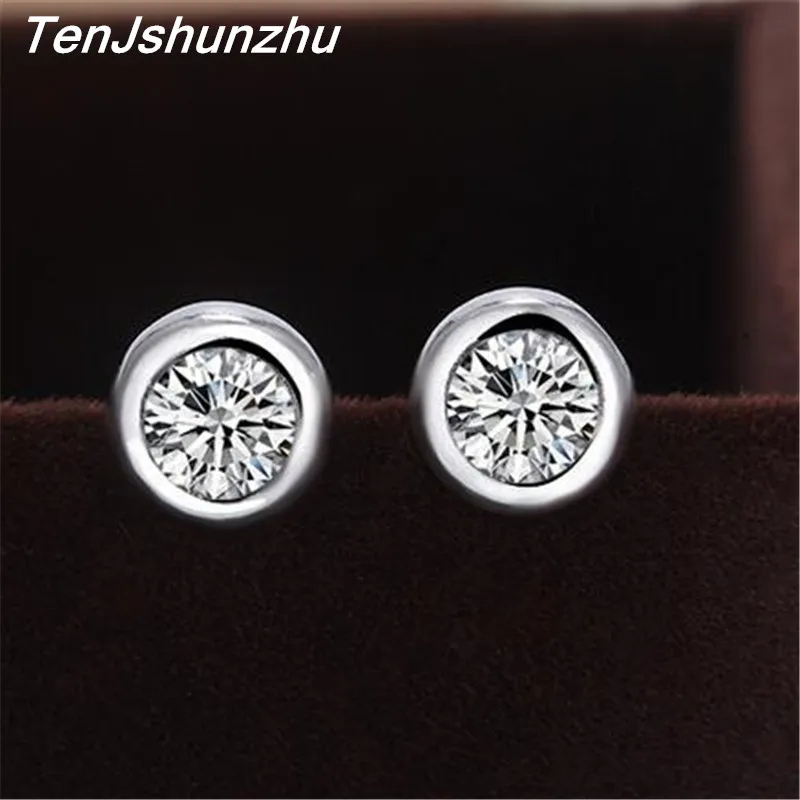 TenJshunzhu серебряные ослепительные круглые серьги-гвоздики пуш-ап для женщин и девочек, Стерлинговое серебро, ювелирные изделия eh160
