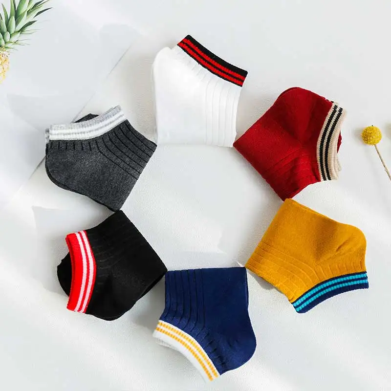 E-girl/носки в Корейском стиле для женщин; Модные женские короткие белые хлопковые носки в полоску; уличная одежда; modis feminina; цвет желтый