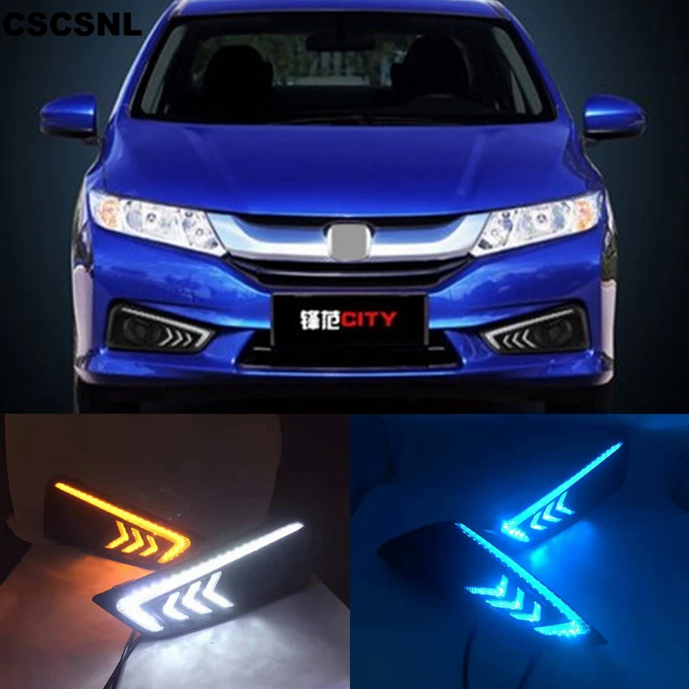 CSCSNL 2 шт. для Honda City DRL Габаритные огни дневного света 12V ABS колпак противотуманных фар пожелтеет со темно-синий