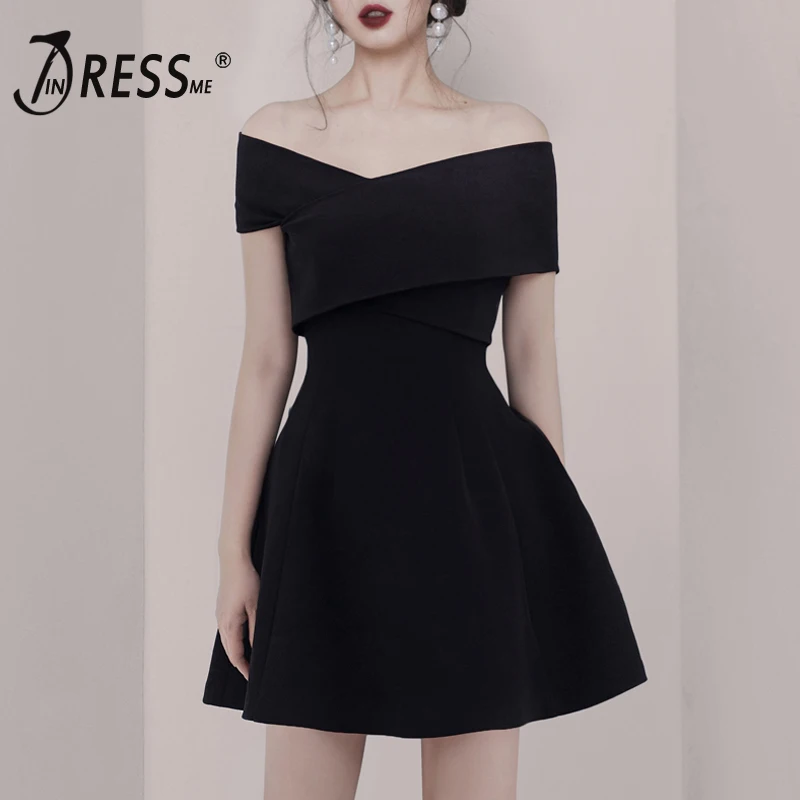 

INDRESSME 2019 Sexy Off The Shoulder Women Dress Elegant Crisscross A-line Mini Dress Backless Party Dress VestidosNew Hot