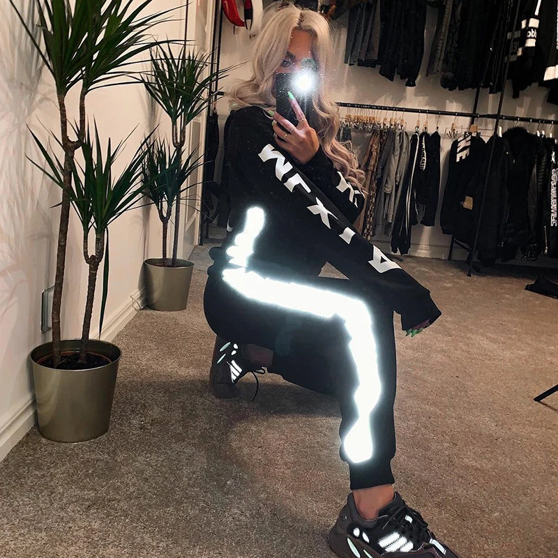 ZYFPGS 2019 Pants Hip-hop street night glow Women's Pants Hip Hop 3D reflective fabric Loose Plus Size Personality Fitness ZYFPGS 2019 Pants Hip-hop street night glow Women's Pants Hip Hop 3D reflective fabric Loose Plus Size Personality Fitness