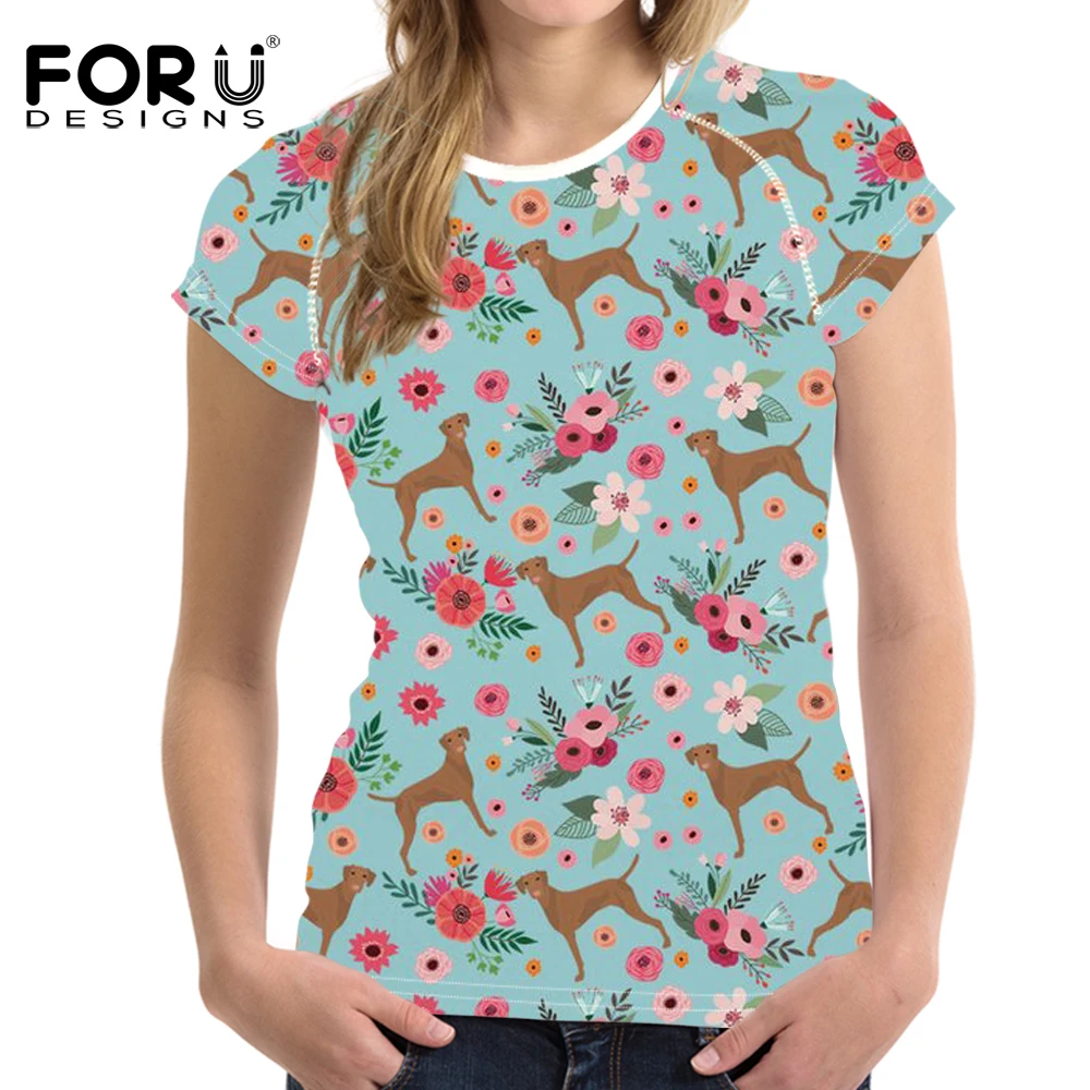FORUDESIGNS 3D Vizsla цветок розовая одежда для женщин футболки pтонированные Harajuku Kawaii