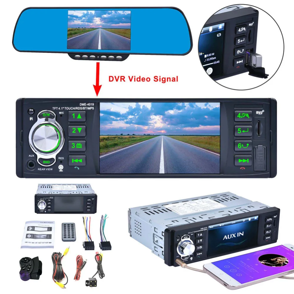 

4.1'' TFT HD Screen Car Radio MP5 Player Stereo Audio Bluetooth 1080P FM USB Rear View Camera Steering Wheel Remote Control XNC