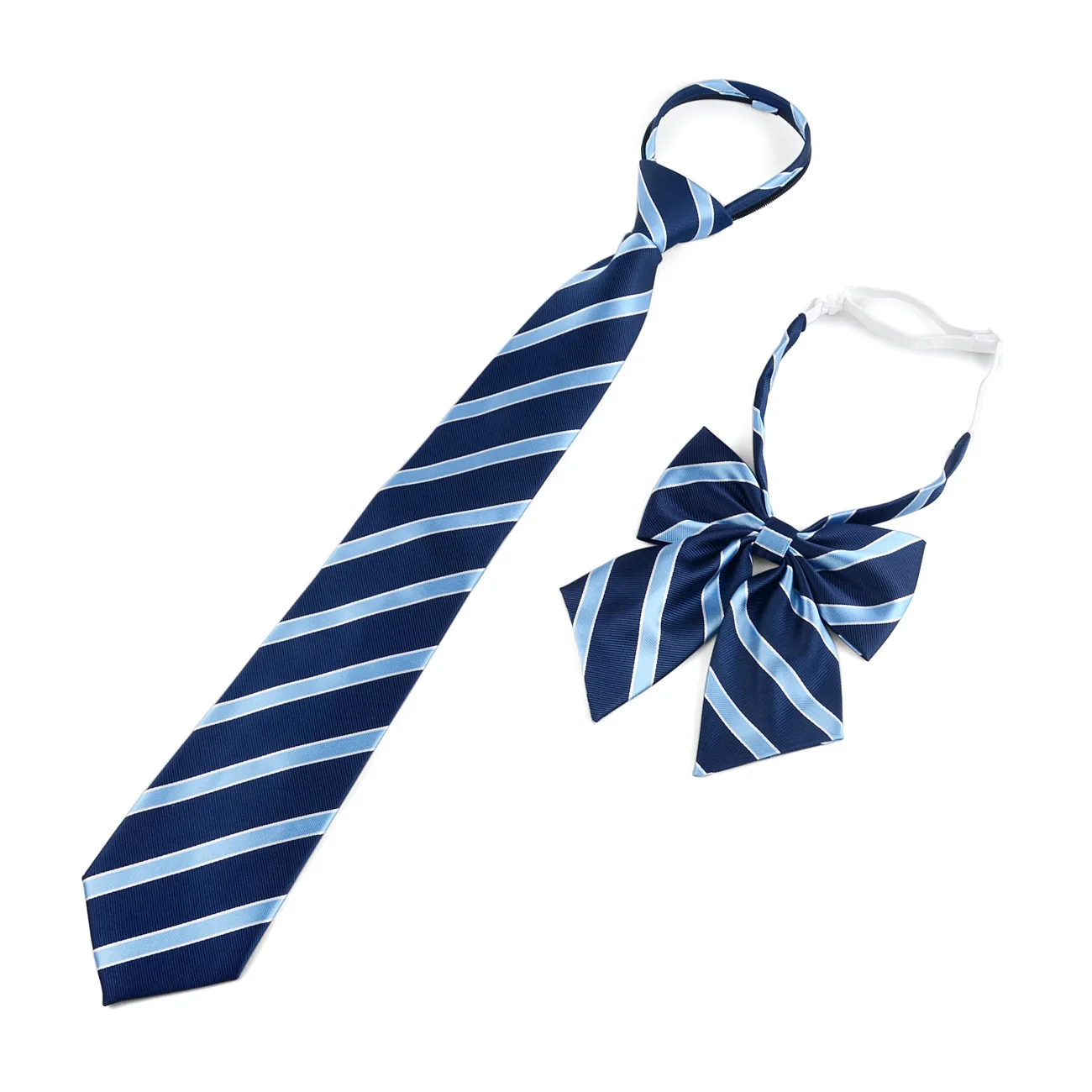 New dark blue striped business men neck tie lazy zip tie and ladies collar flower