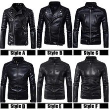 Top Quality PU 2018 New Fashion Male Biker Mortorcycle Black Leather Jacket Men Plus Size 5XL Shoulder Protector Design