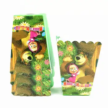 

18/30/42/54 Pcs/lot 14*9*6cm Masha and Bear Theme Popcorn Boxes Cartoon Disposable Party Popcorn Box Kid Birthday Party Supplies