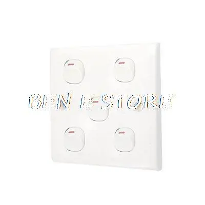 

10A 250V White Square Panel 5 Gang Wall Switch w Screws