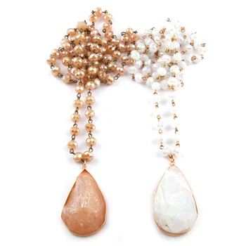 

Fashion 8mm Glass beads Rosary Chain Natural Stone Pendant Handmade Necklace Women Jewelry
