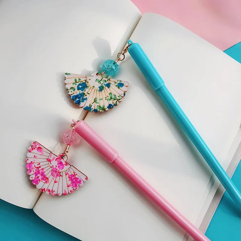 

1pc Chinese Fan Pendant Gel Pen, 0.5mm Black Ink Creative Pens Kawaii School Stationery Supplies