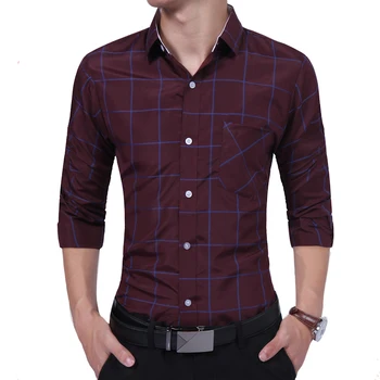 

Brand 2018 Fashion Male Shirt Long-Sleeves Tops Oversize Hit Color Lattice Casual Shirt Mens Dress Shirts Slim Men Shirt 3XL