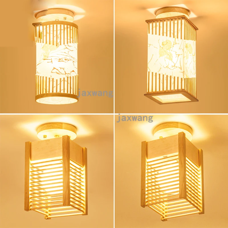 

Japanese Style Tatami Wood flush mount Ceiling lights Ultrathin LED ceiling lamp Natural Color round Grid Paper ceiling lighting