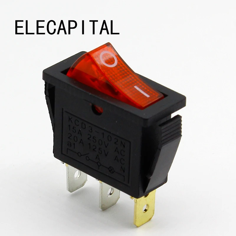 5 шт./лот красный светодиод 3PIN SPST ВКЛ./ВЫКЛ. G132 рокер переключатель 15A/250 В 20A/125