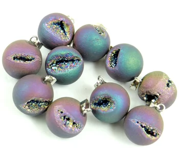 

Natural Stone Round Titanium Crystal Crystal tooth Beads charms chakra Pendants for diy Jewelry Making Necklace6PC