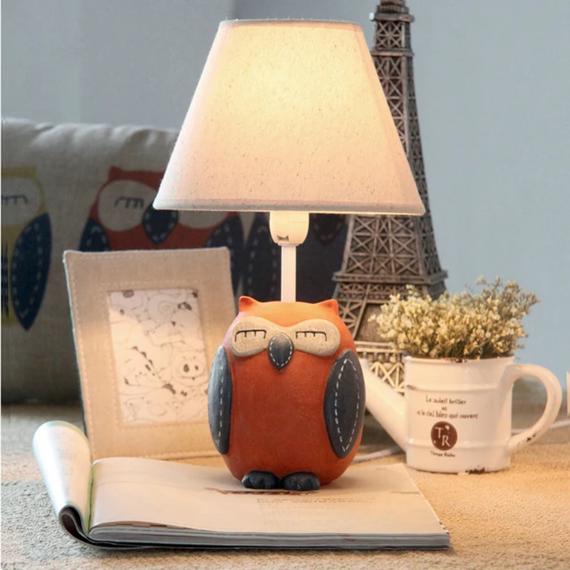 

Resin Cartoon Owl Modeling Table Lamp With Linen Shade For Kid's Room Decoration 48x28cm Kid's Sleeping Reading Study Desk Lamp