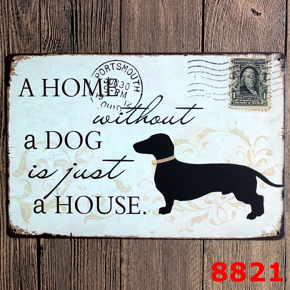 Free Shipping! Retro Style Dog Paintings Tin Sign Metal Wall Sticker