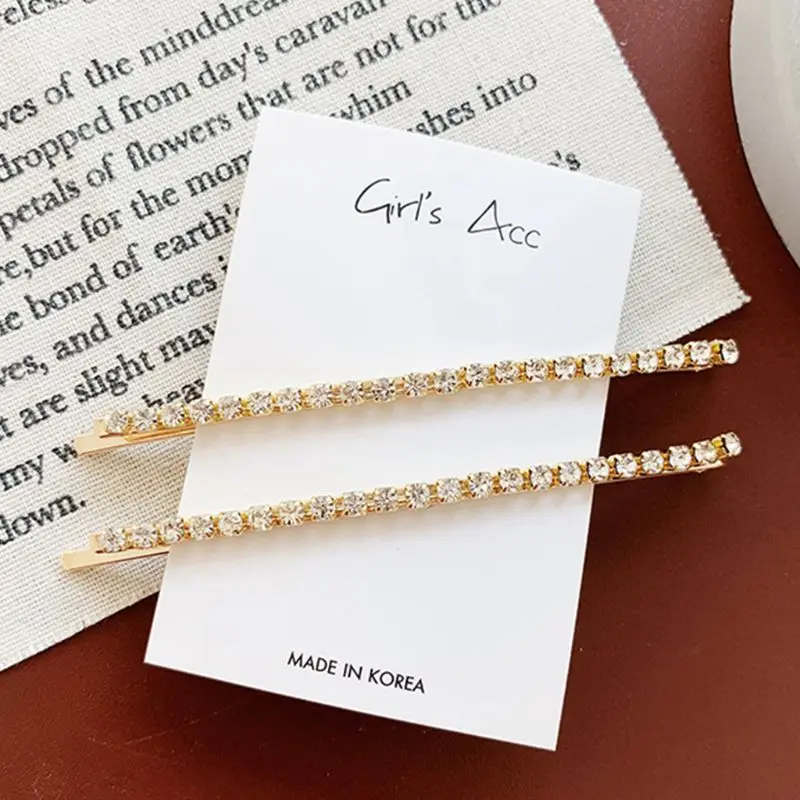 1 pair Women Metallic Curved Bobby Pins Hair Clips Colored Glitter Shimmer Rhinestone Hairgrips Faux Crystal Diamond Barrettes