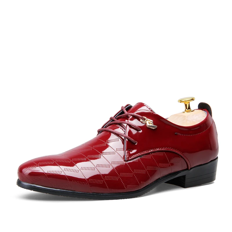 Cheap Man Wedding Shoes Solid Black Brown Wine Red Color