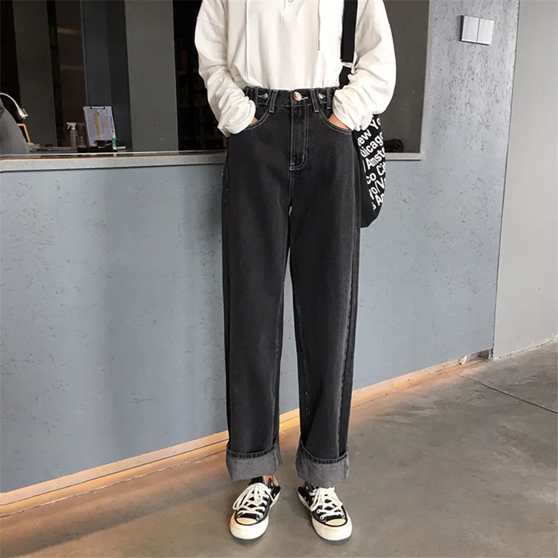 White Denim Pants Women Autumn New Korean Loose High Waist Trousers Casual Wide Leg Long Pants Fashion Loose Black Jeans