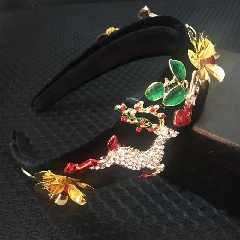 Luxury Baroque Flower Crystal Bride Deer Crown font b Tiara b font Rhinestone Hairband Heart Wedding