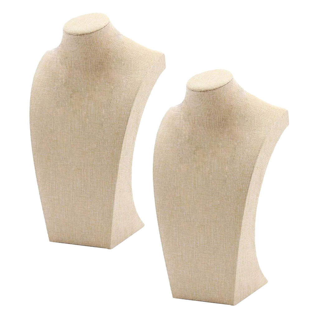 2pcs Simple Necklace Pendant Display Bust Mannequin Stand Holder Rack Linen Stable 115x200mm 175x290mm