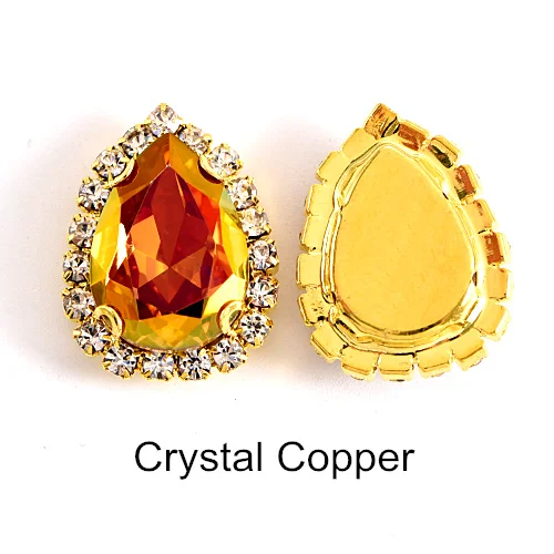 Crystal Copper-Gold 20 штук, AAAAA, качественная, Каплевидная форма пришить стразы с когтями 13x18 мм с украшением в виде кристаллов Стекло Стразы для Сделай Сам одежда свадебное платье B1224 - Цвет: Crystal Copper-Gold