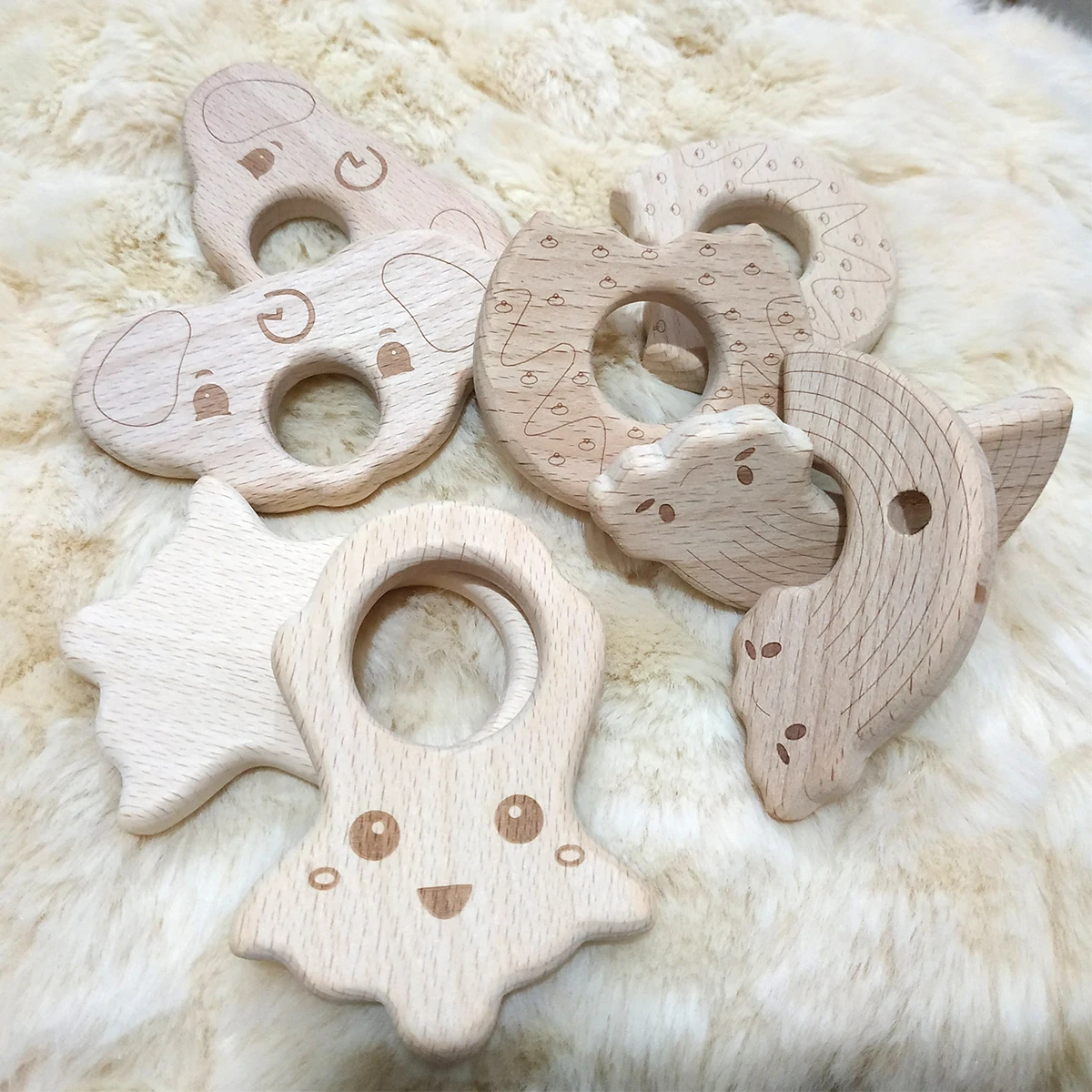 1pcs BPA FREE Natural Wood Teether Cartoon Animal Shape Wooden Baby Teether Toy Safe New baby Teething Toys Baby Shower Gift