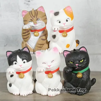

5 Pcs/lot Lovely Cartoon Lucky Cats Model Action Figure Toy PVC Landscape Decorations Craft for Kids Gift