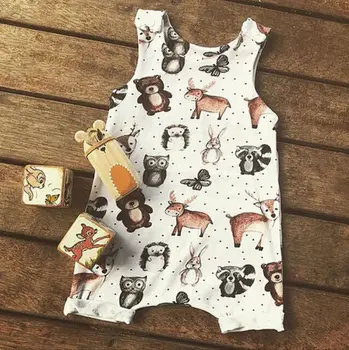 

2020 Autumn Cute Baby Kids Boy Girl Infant Sleeveless Cartoon Animal Print Romper Jumpsuit Cotton Casual Clothes Outfit Set