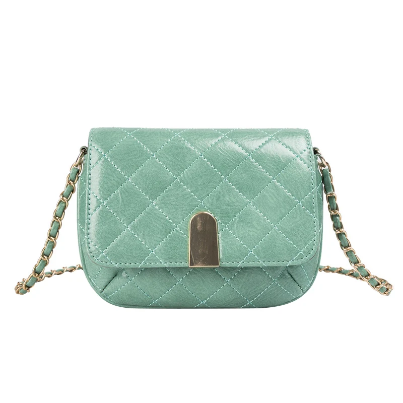 

Women Mini Turquoise Green Bag Crossbody Bags for Women 2019 Ladies Handbag Hand Bags Chains Shoulder Bag Sewing Thread Lattice